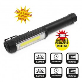 TORCIA PILA LED IN ALLUMINIO CON CALAMITA CASA LAVORO BATTERIE OMAGGIO CFG EL034