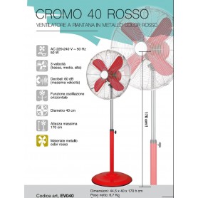 CFG VENTILATORE A PIANTANA IN METALLO CROMATO OSCILLANTE EV040 ROSSO PALA 40 50W