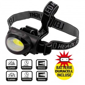 TORCIA DA TESTA PILA LED 120 LUMEN 10MT CFG EL031 CACCIA PESCA BATTERIE OMAGGIO
