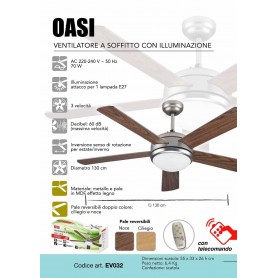 VENTILATORE D SOFFITTO CFG EV032 60W DIAMETRO 130 CON LUCE
