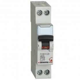 BTICINO interruttore magnetotermico 1P+N curva C 20A 4,5kA 230 Vac FC881C20