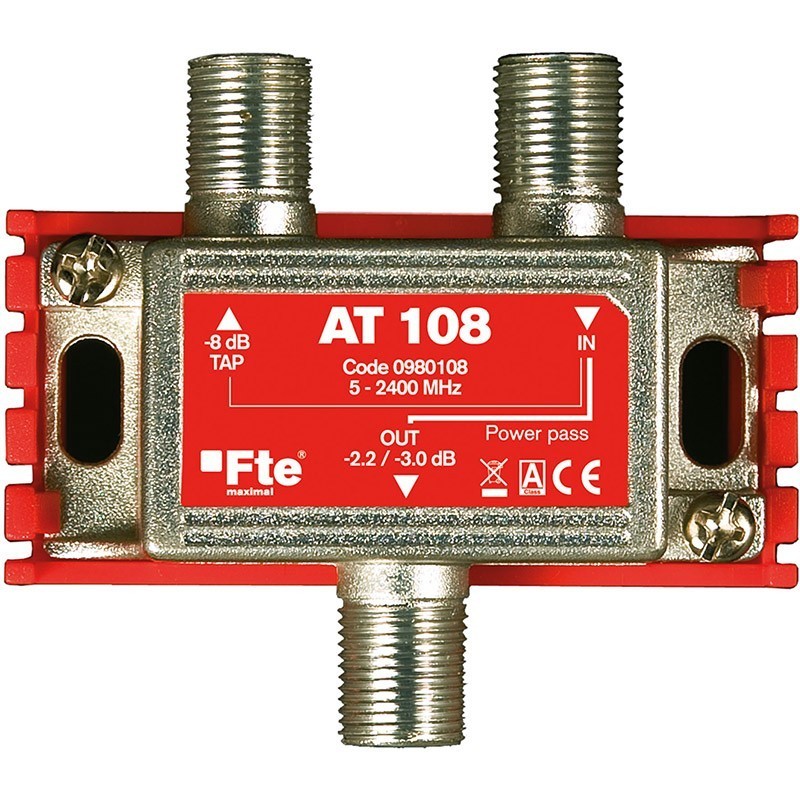 DERIVATORE PARTITORE ANTENNA TV SAT 1 INGRESSO 2 USCITE PASSANTE FTE AT108 CONNETTORE F DERIVATORE PARTITORE ANTENNA TV SAT 1 INGRESSO 2 USCITE PASSANTE FTE AT108 CONNETTORE F